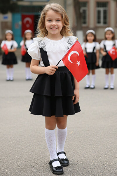 Parla Kids Момиче Хелън 29 октомври Черна дантелена жилетка - Комплект блуза ...