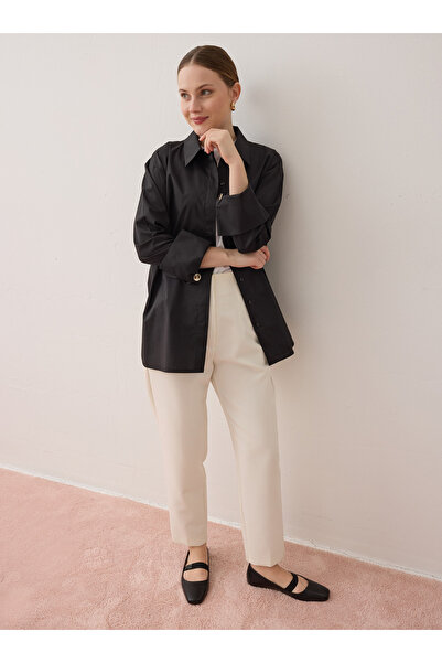 Benin Wide Cuff Hidden Placket Shirt - Black -