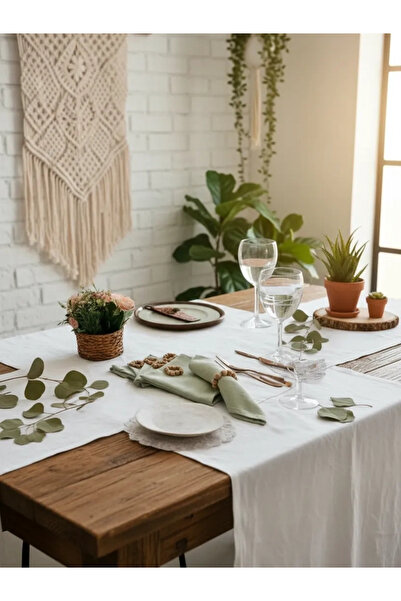 NDC HOME طقم منديل كتان فاخر باللون الأخضر المريمية مكون من 6 قطع (40 × 40) م...