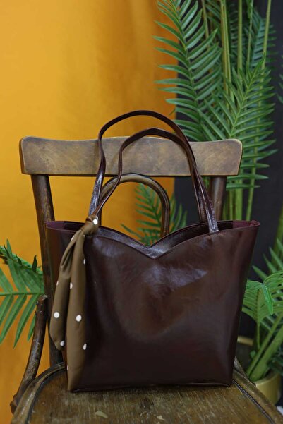 YMZBAG Brown Triangle Scarf Detailed Zipper Closure Shoulder Bag