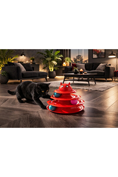 Üç Katlı - Üç Toplu Kedi Zeka Oyuncağı