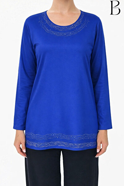 BURSPA Bluză din bumbac pieptănat pentru femei, cu croială relaxată, brodata ...