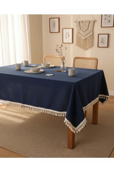 NDC HOME مفرش طاولة من الكتان الفاخر باللون الأزرق الداكن