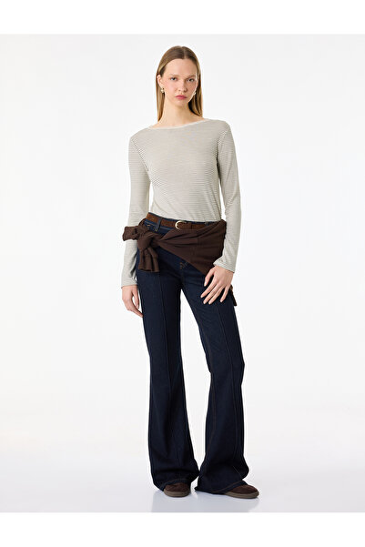 Koton Lace Detailed Viscose Blend Boat Neck Long Sleeve T-Shirt