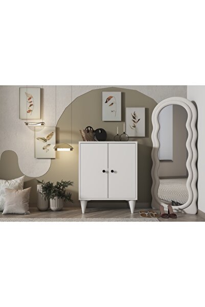 Nettrends Ayaklı Iki Kapaklı Raflı Beyaz Ayakkabılık Çıtasız Ayk-1077-ç