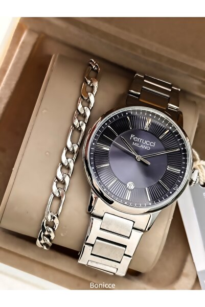 Ferrucci Navy Blue-Silver Steel Cord, Men's Wristwatch with Calendar (Gift fo...