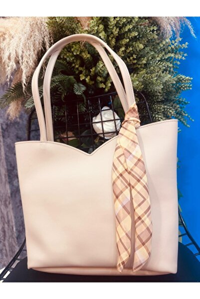 YMZBAG Geantă de umăr CREAM KALP cu detaliu eșarfă și închidere cu fermoar