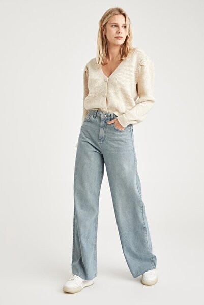 DRC trend Light Blue Lycra Super High Waist Loose Jeans Palazzo Trousers
