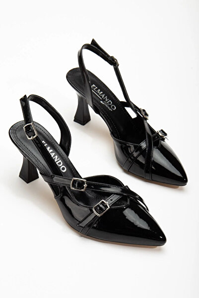 ELMANDO Çift Bantlı Toka Detaylı Syiah Rugan Kadın Topuklu Ayakkabı