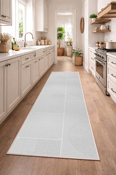 VOPTEKS Gri Halı Mutfak Halısı Makinede Yıkanabilir Halı Kaymaz Taban Halı