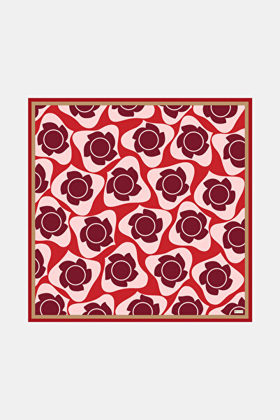 Vakko KIRMIZI ÇİÇEK DESENLİ TWİLL EŞARP