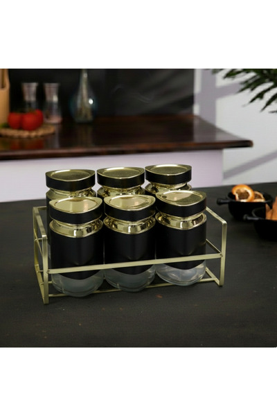 Evren 6 Parça Üçgen Vakum Kapaklı Cam Baharatlık Seti ve Metal Stant, Baharat...
