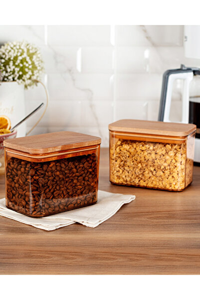 Madame Coco Diviera 1000ml Set de depozitare de 2 cu capace din lemn