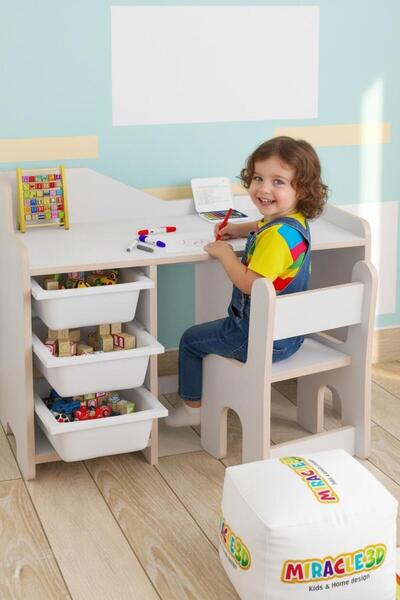 pazarauygun Çocuk Oyun Aktivite Masası 90x44 Cm 3 Sepetli Çocuk Çalışma Masas...