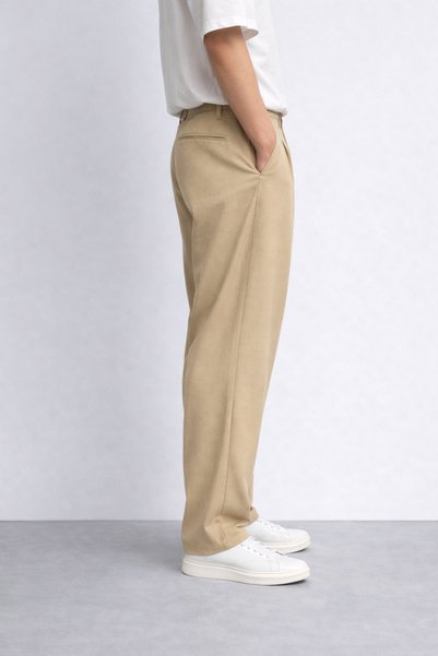 inpool Baggy Fit, Summer-Spring, Stretchy-Draping, Pleat Detail, Wide Fabric Pants Asp01