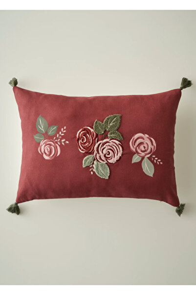 Bella Maison غطاء وسادة مطرز بالورد باللون البرقوقي (35x50 سم)