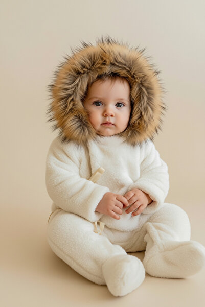 Yupera Welsoft Şapkalı Çıkarılabilir Kürklü Bebek Tulum Unisex