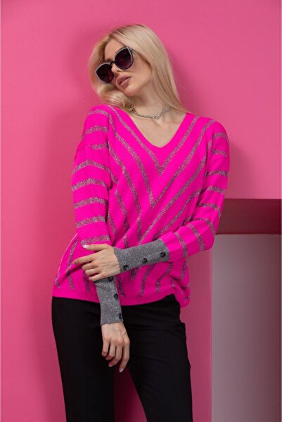 Moda Days Γυναικεία πλεκτή μπλούζα με λαιμόκοψη σε σχήμα V με μανίκια με νυχτ...