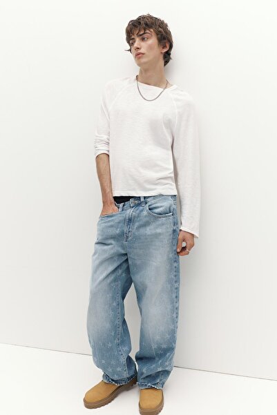Pull & Bear Yıldız desenli geniş paça jean