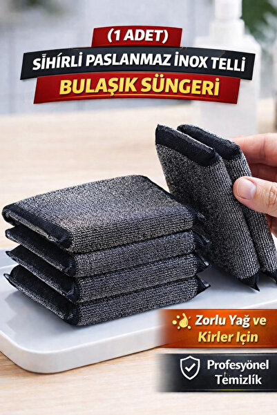 Manosta ( 1ADET) Sihirli Paslanmaz İnox Telli Bulaşık Süngeri– Zorlu Yağ ve K...