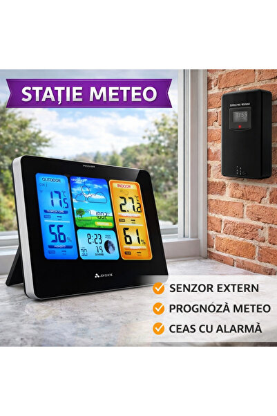 SMARTECH Stație meteo wireless cu transmițător extern, ecran LCD mare, afișaj...