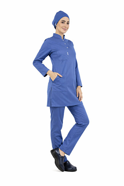 Alsancak Üniforma طقم قميص ممرضة حجاب من الليكرا من القماش الرقيق باللون الأز...