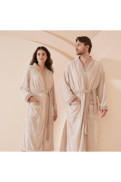 REEFI روب حمام عصري بغطاء رأس - بيج - مقاس 2/3XL