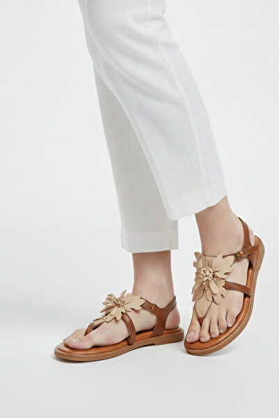 Deriderim Sandale pentru femei din piele întoarsă autentica, maro, florale - ...