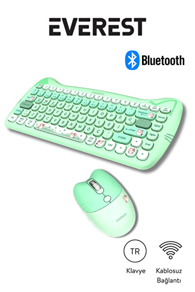 Everest Km-6285 Catty Mini Wireless-Bluetooth Kablosuz Ultra Sessiz Özel Tasa...