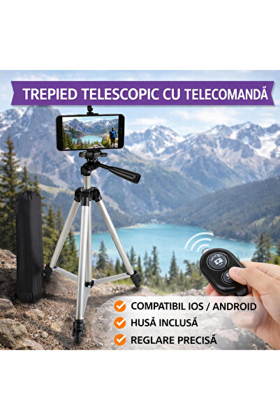 SMARTECH Trepied telescopic pentru smartphone cu telecomandă, compatibil cu A...