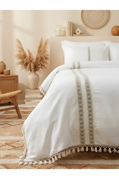 NDC HOME Authentic Double Duvet Cover Set with Raw Brown Lace