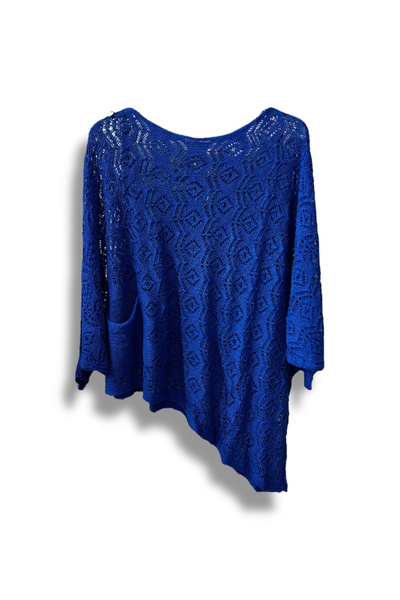 SUMEF Bluză de tricotaje asimetrică Mercerized tricotaj cu aspect dantelat pe...