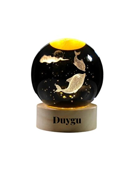 HEDİYE FİKRİ Kişiye Özel Ahşap Kaideli Işıklı 3D Cam Küre 6 cm – Sevimli Yunu...