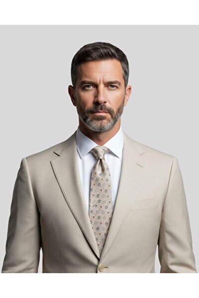 1001 Kravat Light Brown 8 cm Wide Tie with Flower Pattern