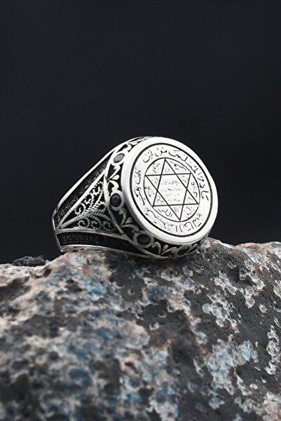 Prestige Gümüş Erkek Yüzük Hz. Süleyman Mührü Mikro Taş Süslemeli 10000000232