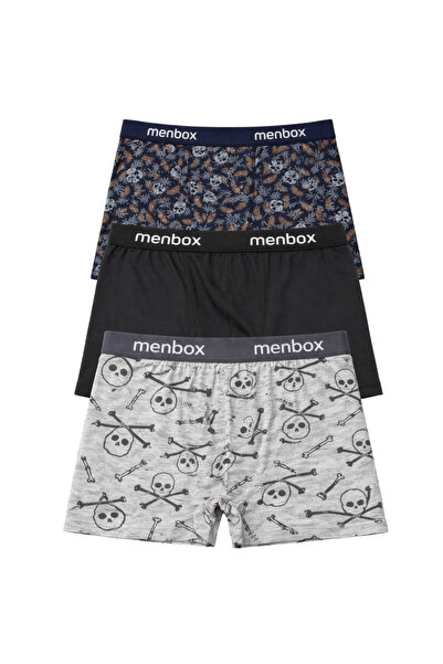 MENBOX Men's 3-Piece Patterned Flexible Boxer Set