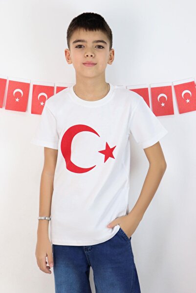 Breeze Tricou băiat cu steag turcesc 4-14 ani, alb