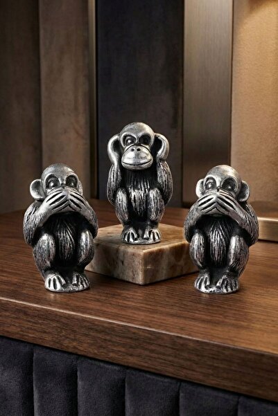 Evene Biblo Dekoratif Obje Heykel Üç Maymun Biblo Dekoratif Süs Eşyası Gümüş ...