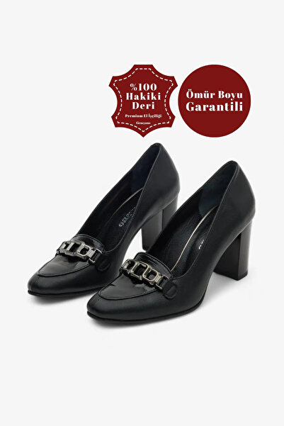 Elegant Stylish Soft Leather Comfortable Thick Heels Classic Shoes with Genuine Leather Black College Accessories