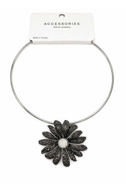 GLOW ACCESSORIES BAE Women's Steel Necklace Black Flower Zr Model
