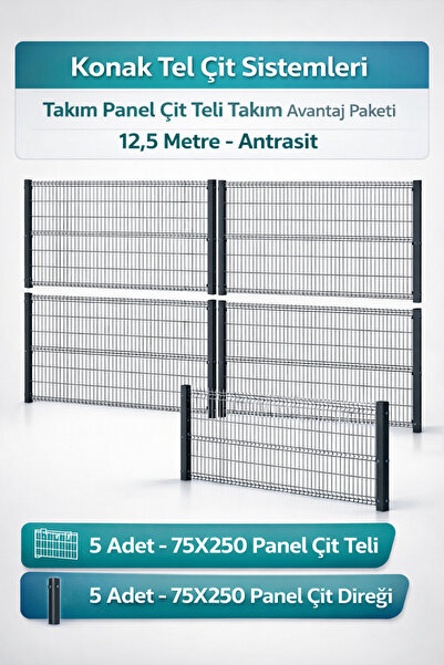 Konak Tel Çit Aksaray 5 Adet Takım Bahçe Panel Çim Çiti Teli 75x250 cm 55X150...