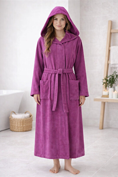eze home Pamuk Kapüşonlu Unisex L/xl Bornoz - Lara Mor