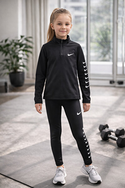 Uğur bebe Costum sport negru unisex cu mâneci lungi, compatibil cu gimnastică...