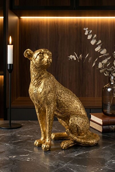 Rugad Biblo Dekoratif Heykel Leopar Biblosu Altın Renk Model 33