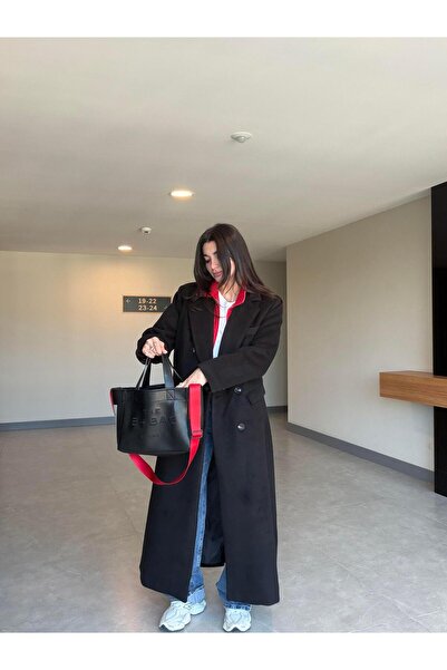 Bade Butik Черно дълго палто с щампи