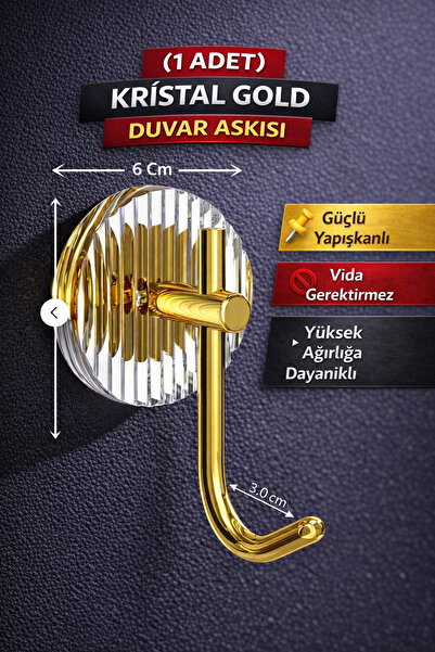 Manosta ( 1 ADET ) Kristal Gold Duvar Askısı - Güçlü Yapışkanlı Vida Gerektir...