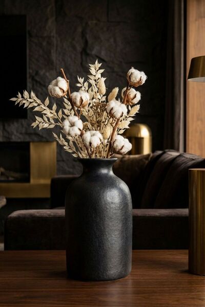 Evene Vazo Küçük Vazo Masa Üstü Vazo Ev Dekorasyon Vazo Siyah Renk Model 67