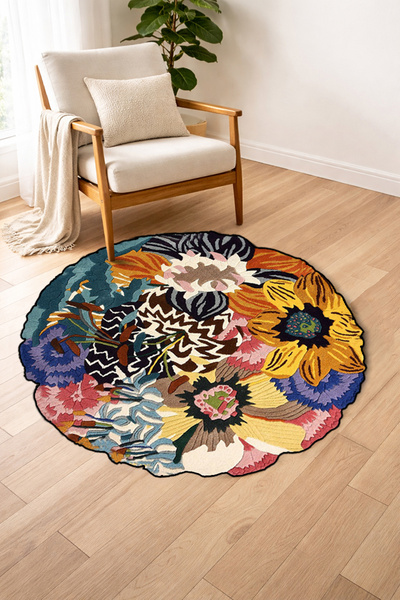 Decomia Home Dijital Kaymaz Yıkanabilir Renkli Çiçekli Salon Halısı Mutfak Ha...