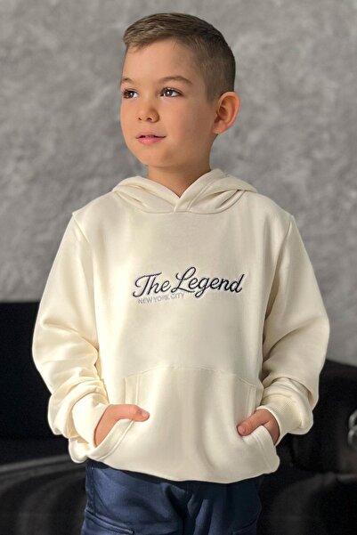 Breeze Boy's Sweatshirt Hooded Summer Embroidered 4-8 Years Old, Cream