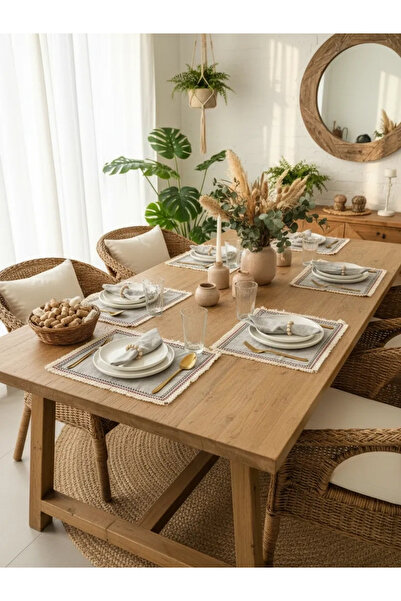 NDC HOME طقم مناديل صغيرة من الكتان باللون الرمادي 6LI مع شرابات [هدية بإبزيم...